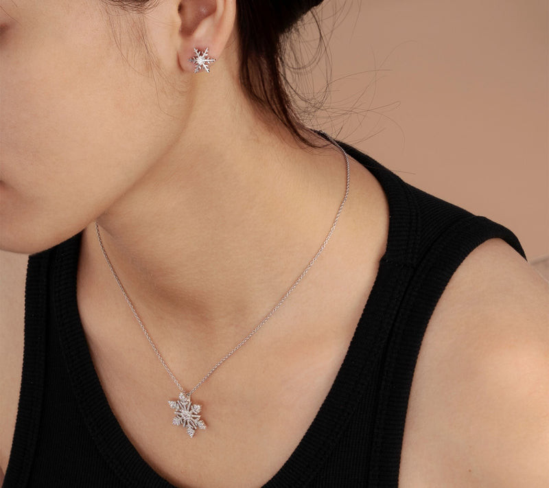 Diamonique Snowflake Necklace & Earrings Gift Set, Sterling — View 3