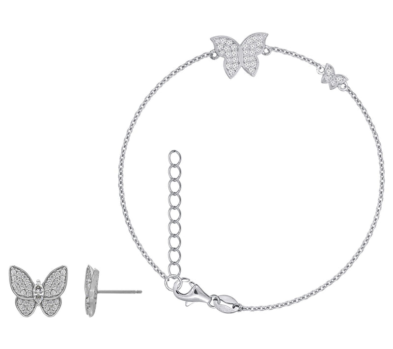 Diamonique Butterfly Bracelet & Earrings Set, Sterling Silver — View 2