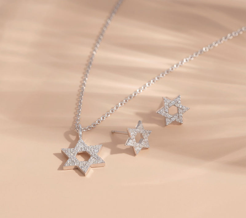 Diamonique Star of David Necklace & Earrings Set, Sterling — View 3