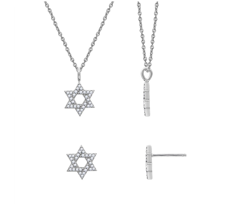 Diamonique Star of David Necklace & Earrings Set, Sterling — View 5