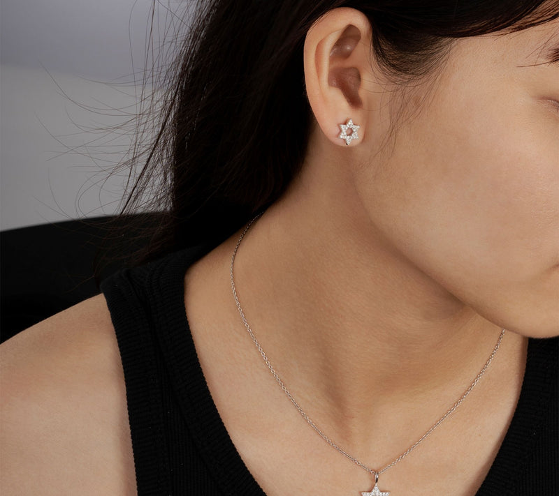 Diamonique Star of David Necklace & Earrings Set, Sterling — View 4