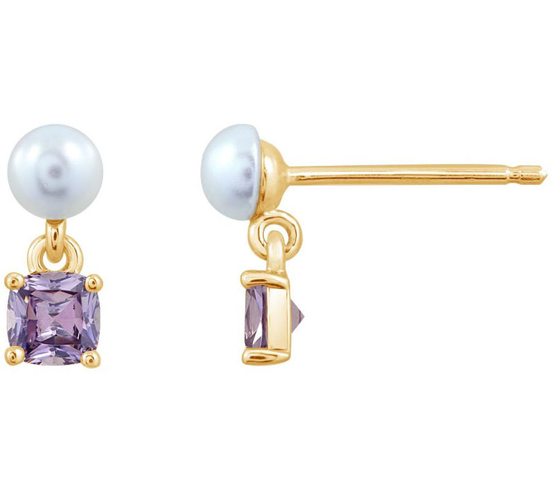 Diamonique Birthstone Stud Earrings, 14K Gold Pated — View 2