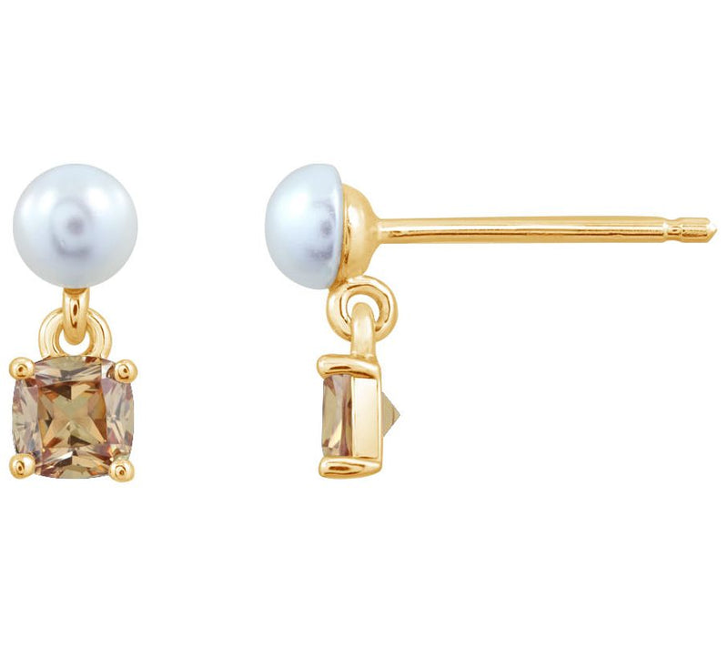 Diamonique Birthstone Stud Earrings, 14K Gold Pated — View 18