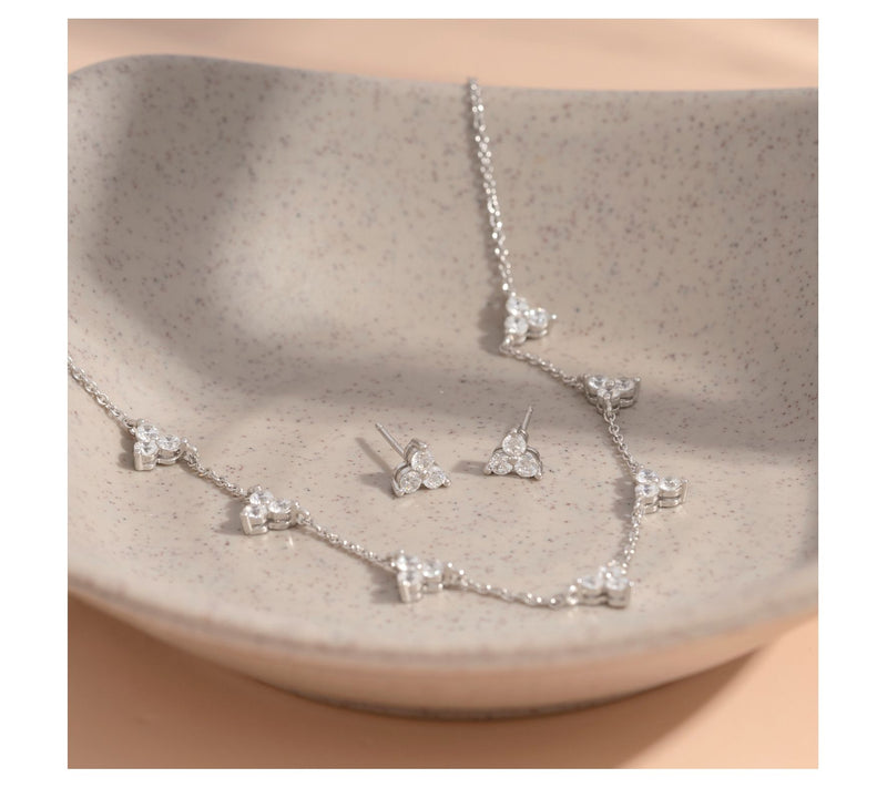 Diamonique Station Necklace & Stud Earrings S e, Sterling — View 4