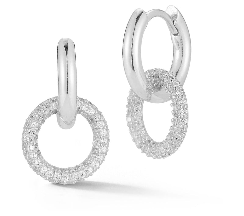 Sterlina Silver Pave Link Huggie Hoop Earrings, Sterling — View 9