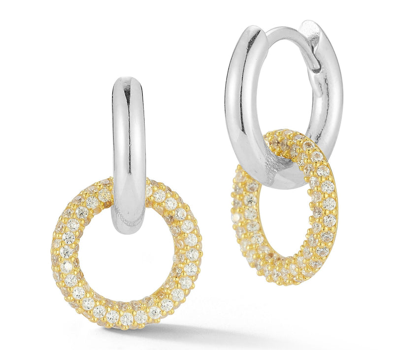 Sterlina Silver Pave Link Huggie Hoop Earrings, Sterling — View 11