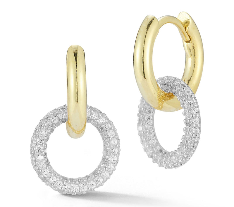 Sterlina Silver Pave Link Huggie Hoop Earrings, Sterling — View 12