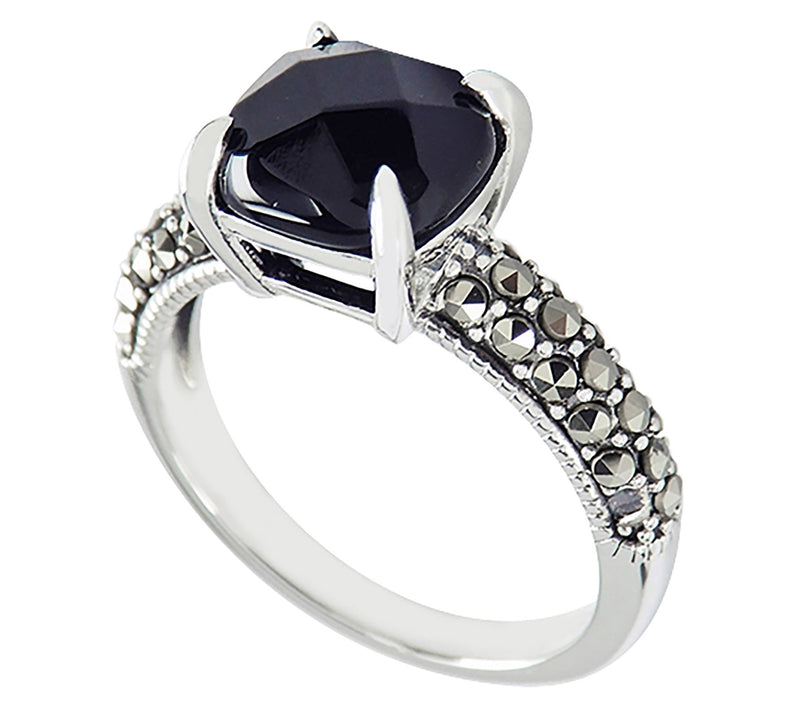 Suspicion Sterling Silver Marcasite & Octagon Onyx Ring — View 4