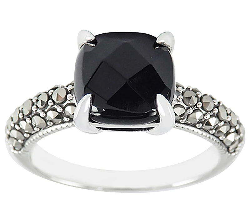 Suspicion Sterling Silver Marcasite & Octagon Onyx Ring — Main view