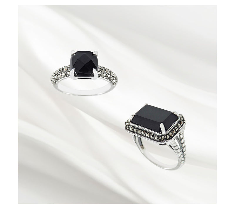 Suspicion Sterling Silver Marcasite & Octagon Onyx Ring — View 6