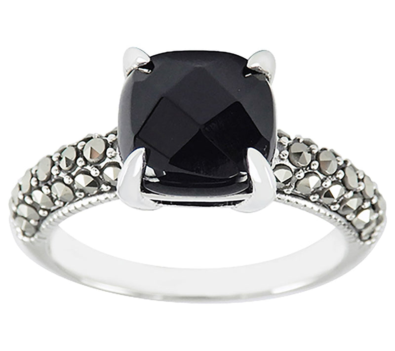 Suspicion Sterling Marcasite & Cushion Cut Onyx Ring — Main view