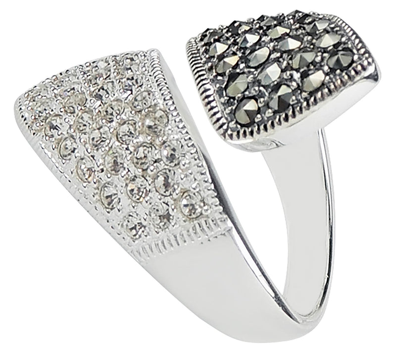 Suspicion Sterling Silver Marcasite & Crystal Bypass Ring — View 4