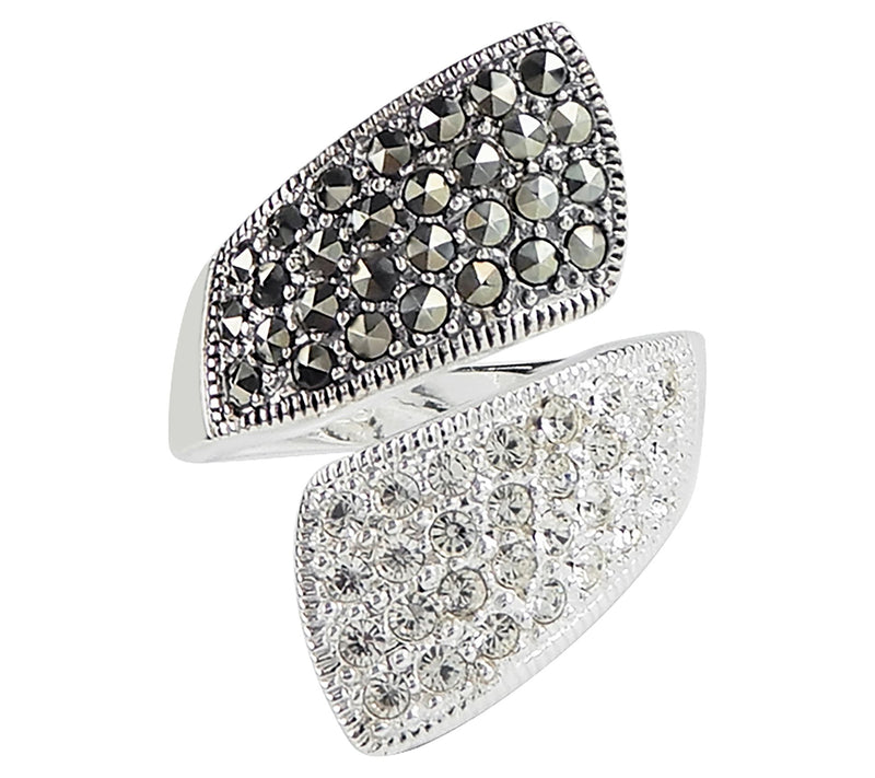 Suspicion Sterling Silver Marcasite & Crystal Bypass Ring — View 3