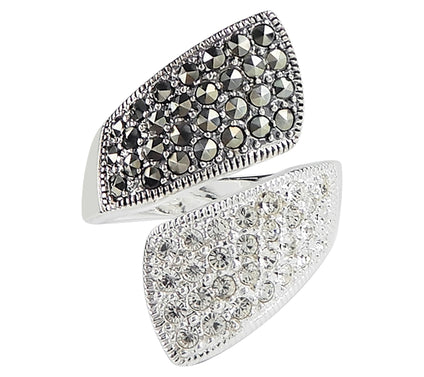 Suspicion Sterling Silver Marcasite & Crystal Bypass Ring