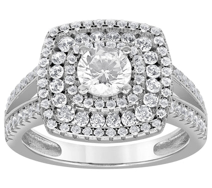 Diamonique 2.75 cttw Triple Halo Bridal Ring, Sterling Silver
