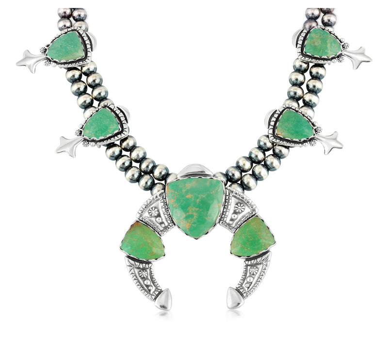 American West Shield Turquoise Squash Necklace,Sterling Silver — View 2