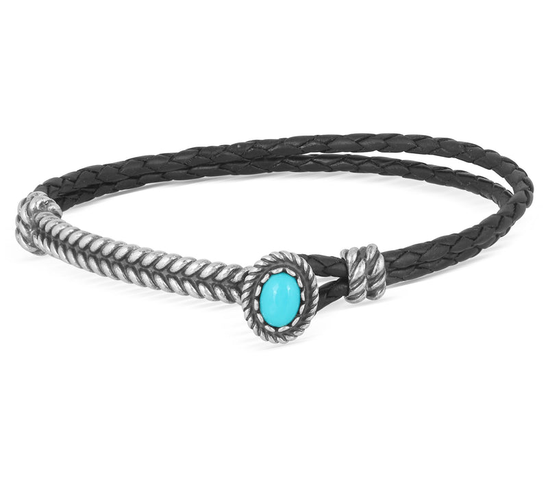 American West Sterling Silver Turquoise LeatherBracelet — Main view