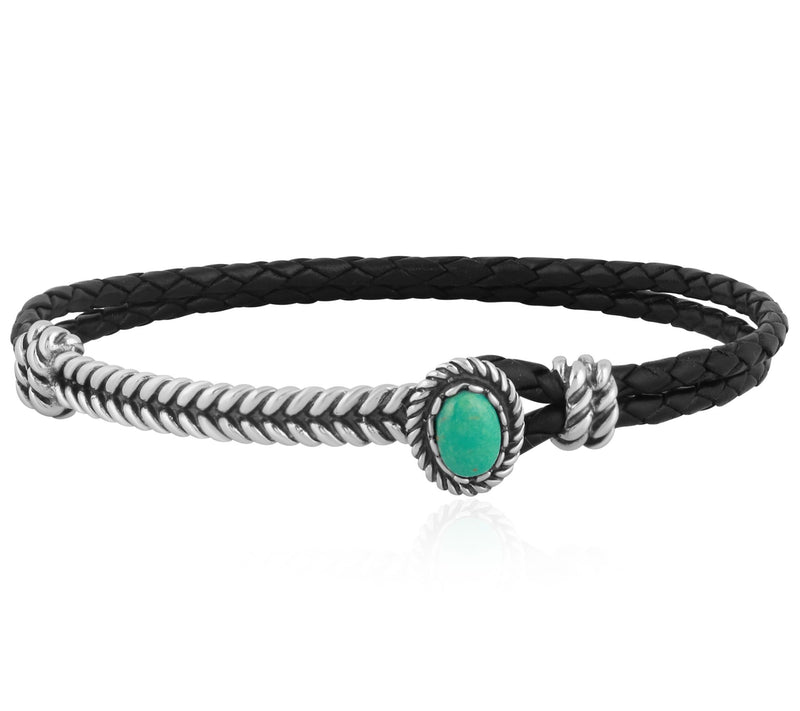 American West Sterling Silver Turquoise LeatherBracelet — View 7
