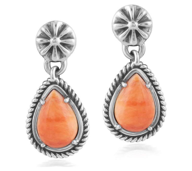 American West Sterling Silver Pear Gemstone Concha Earrings — View 2