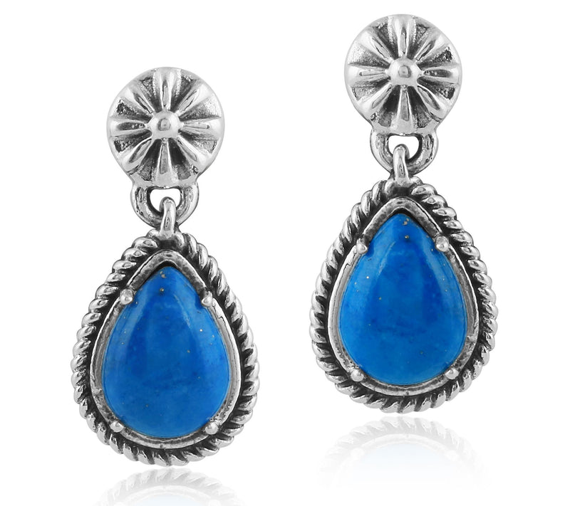 American West Sterling Silver Pear Gemstone Concha Earrings — View 9