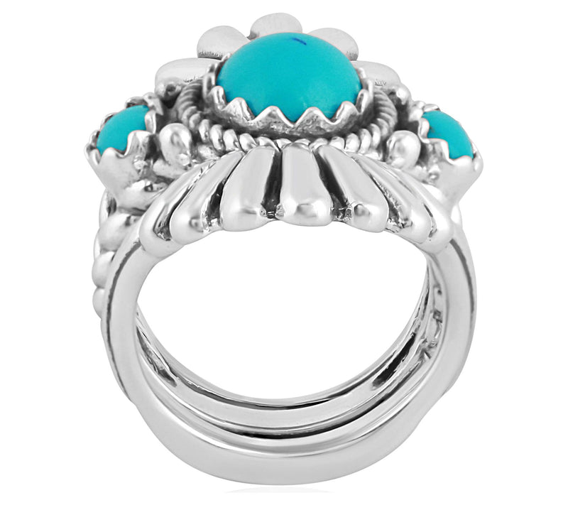 American West Sterling Silver Turquoise Ring & Guard Set — View 4