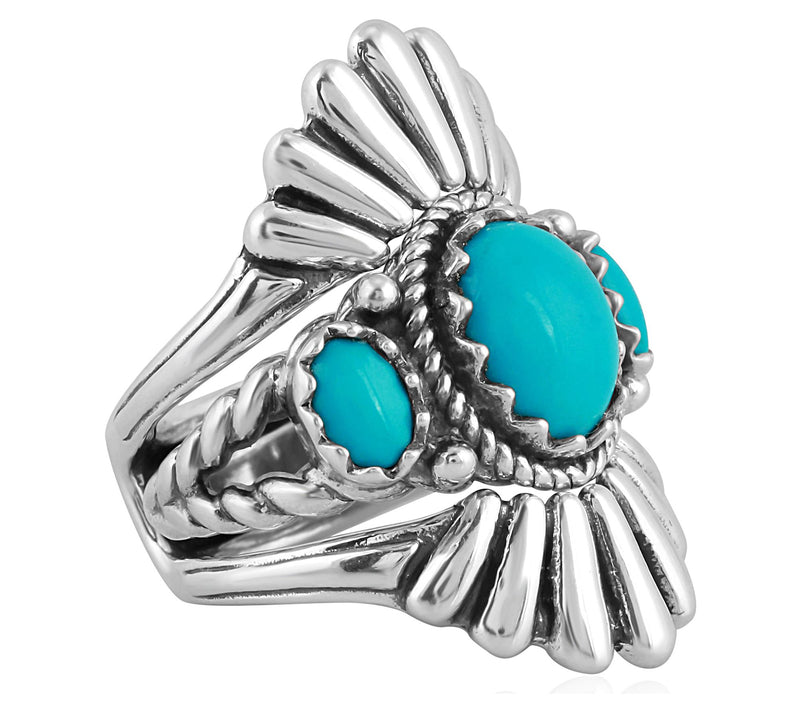 American West Sterling Silver Turquoise Ring & Guard Set — View 3