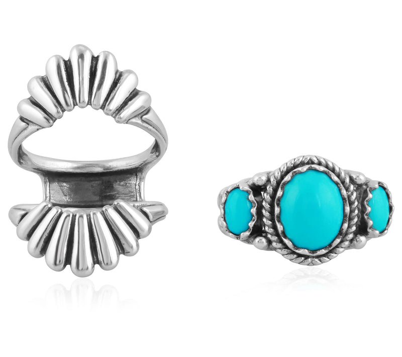 American West Sterling Silver Turquoise Ring & Guard Set — View 2