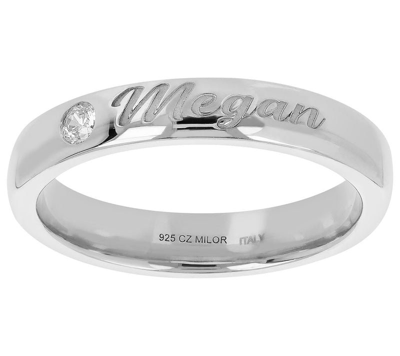 Diamonique Personalized Polished Band Ring, Ste rling Silver — Main view