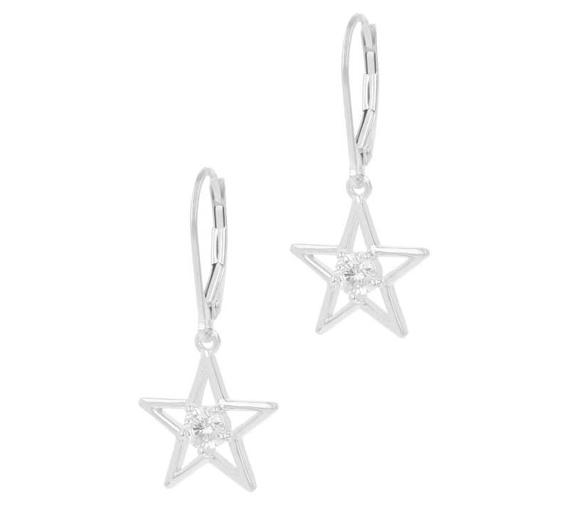 Diamonique Star Dangle Leverback Earrings, Sterling Silver — View 6