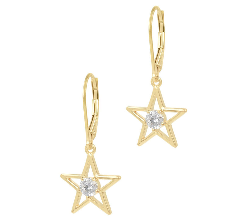 Diamonique Star Dangle Leverback Earrings, Sterling Silver — View 7