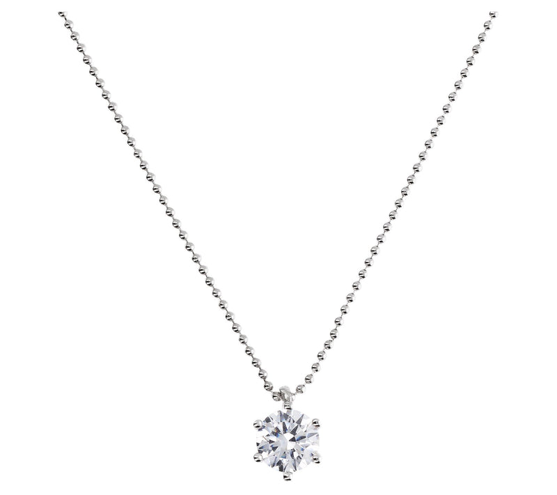 Diamonique Solitaire Pendant w/ Ball Chain, Sterling — View 10
