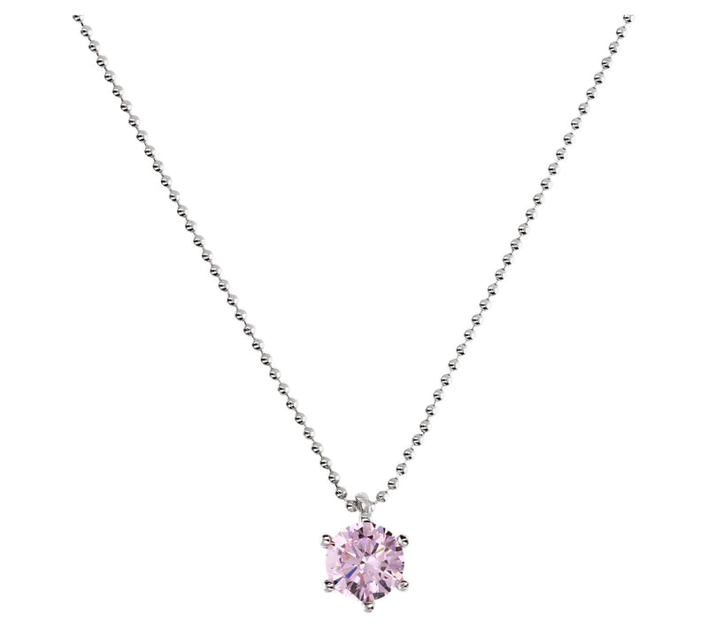 Diamonique Solitaire Pendant w/ Ball Chain, Sterling — Main view