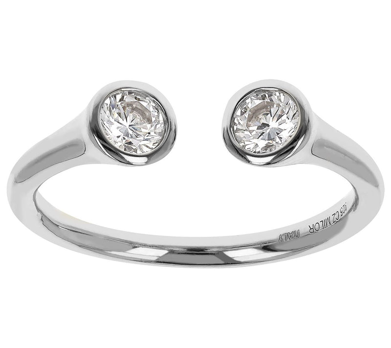 Diamonique Bezel Set Cuff Ring, Sterling Silver — View 7