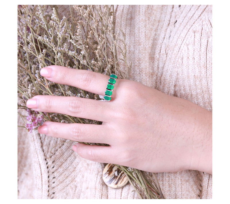 Ariva Sterling Silver Oval Green Chalcedony Band Ring — View 9