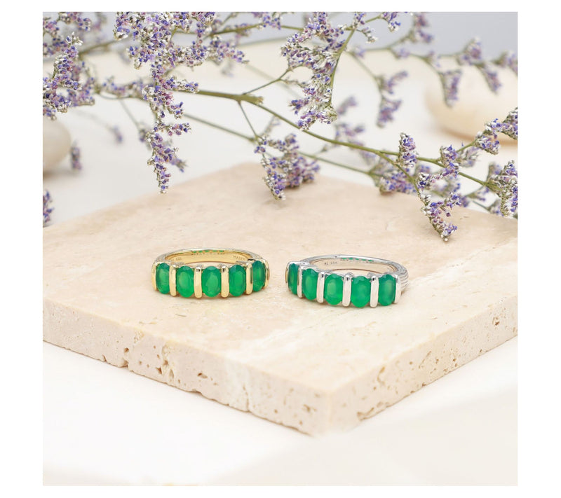 Ariva Sterling Silver Oval Green Chalcedony Band Ring — View 8