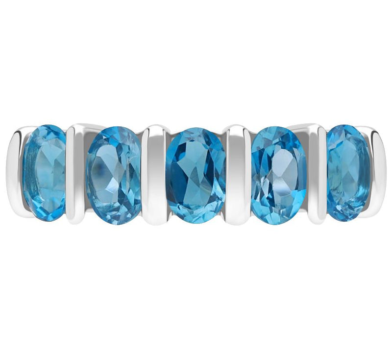 Ariva Sterling Silver Oval Blue Topaz Band Ring — View 3
