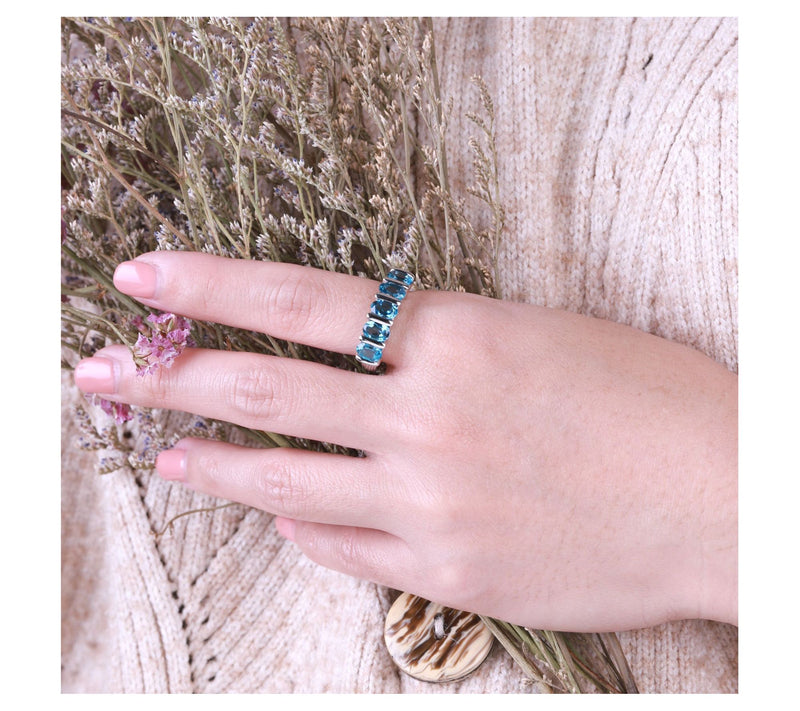 Ariva Sterling Silver Oval Blue Topaz Band Ring — View 9