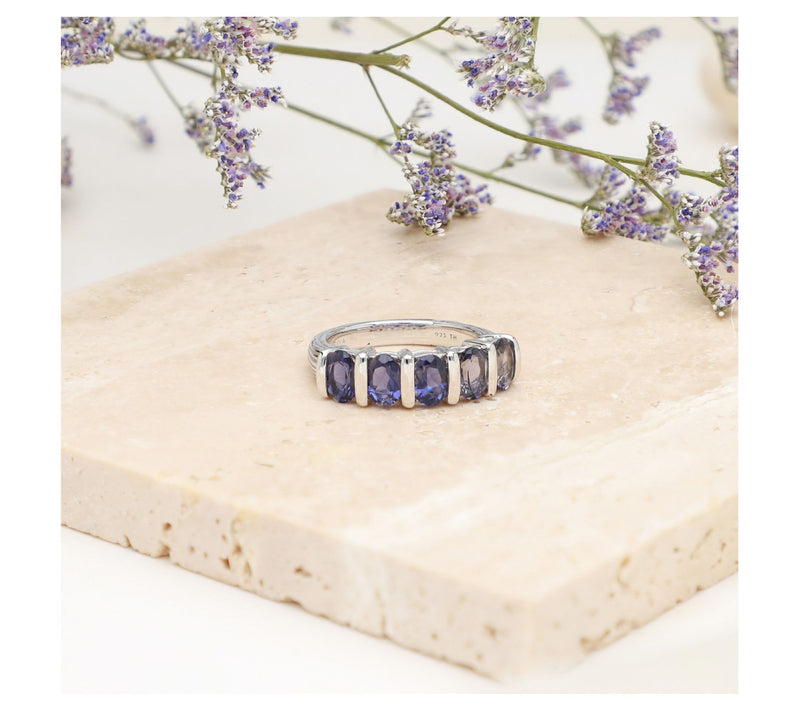 Ariva Sterling Silver Oval Iolite Band Ring — View 4