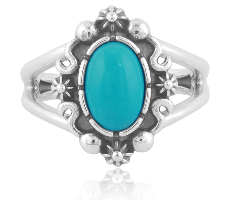 American West Sterling Silver Gemstone Oval Cab ochon Ring — View 3