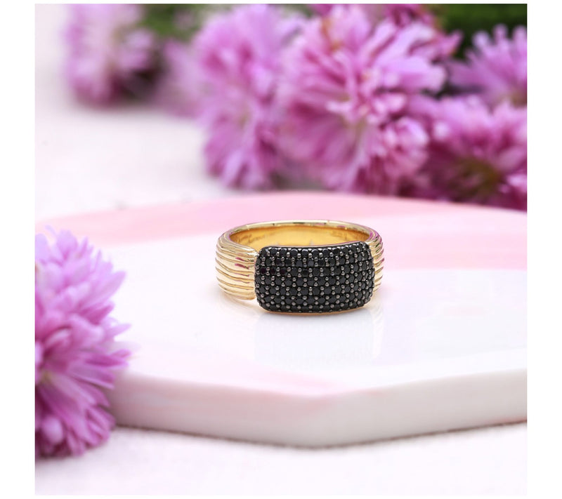 Ariva 18K Gold Clad Black Spinel Pave Carissa Ring — View 4