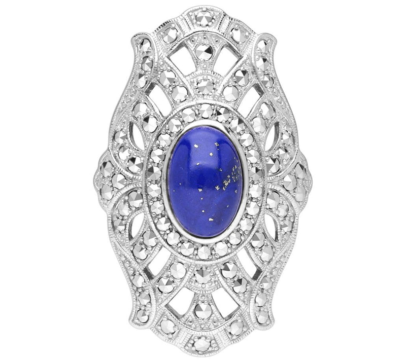Dallas Prince Sterling Silver Chrome MarcasiteLapis Ring — Main view