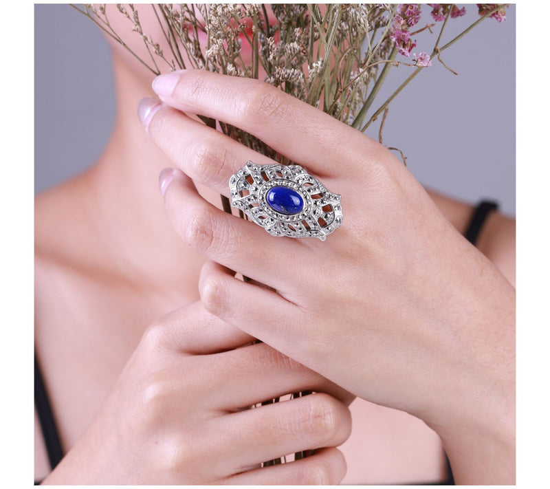 Dallas Prince Sterling Silver Chrome MarcasiteLapis Ring — View 5