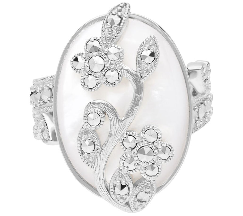 Dallas Prince Sterling Mother of Pearl Chrome Marcasite Ring — Main view