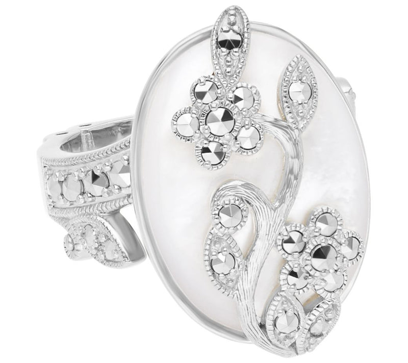 Dallas Prince Sterling Mother of Pearl Chrome Marcasite Ring — View 2