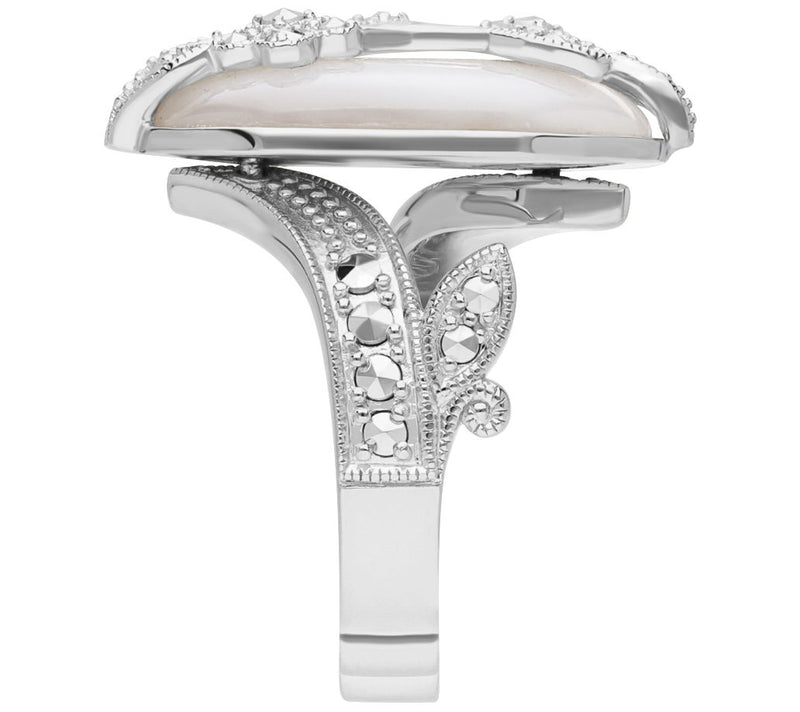 Dallas Prince Sterling Mother of Pearl Chrome Marcasite Ring — View 4