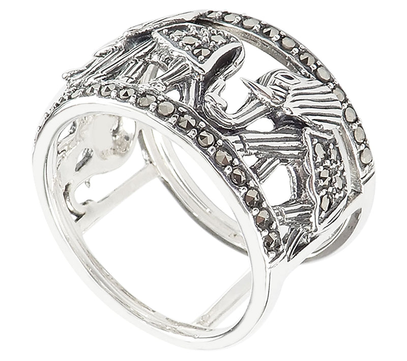 Suspicion Sterling Silver Marcasite Elephant Band Ring — View 4