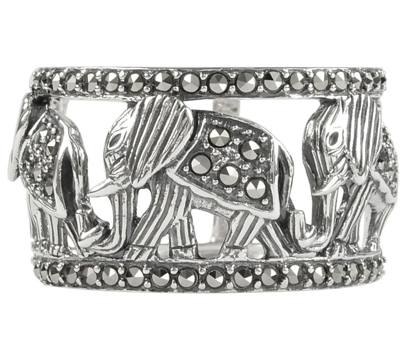 Suspicion Sterling Silver Marcasite Elephant Band Ring — View 3