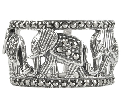 Suspicion Sterling Silver Marcasite Elephant Band Ring