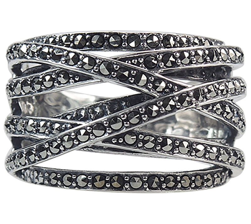Suspicion Sterling Silver Marcasite Highway Ring — View 3