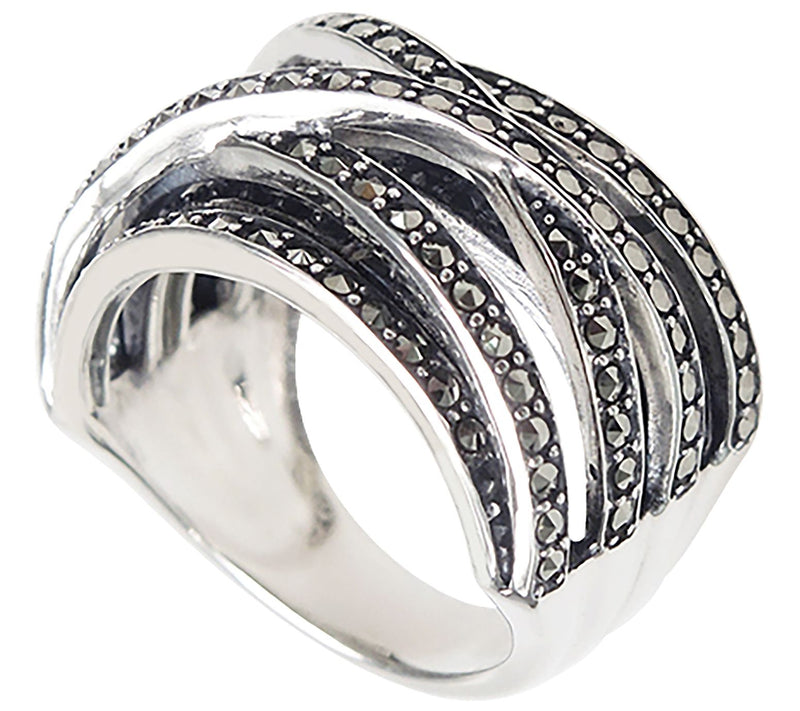 Suspicion Sterling Silver Marcasite Highway Ring — View 4